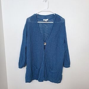 Coldwater‎ Creek Blue Knit One Button Lagenlook Linen Blend Cardigan Size 3X